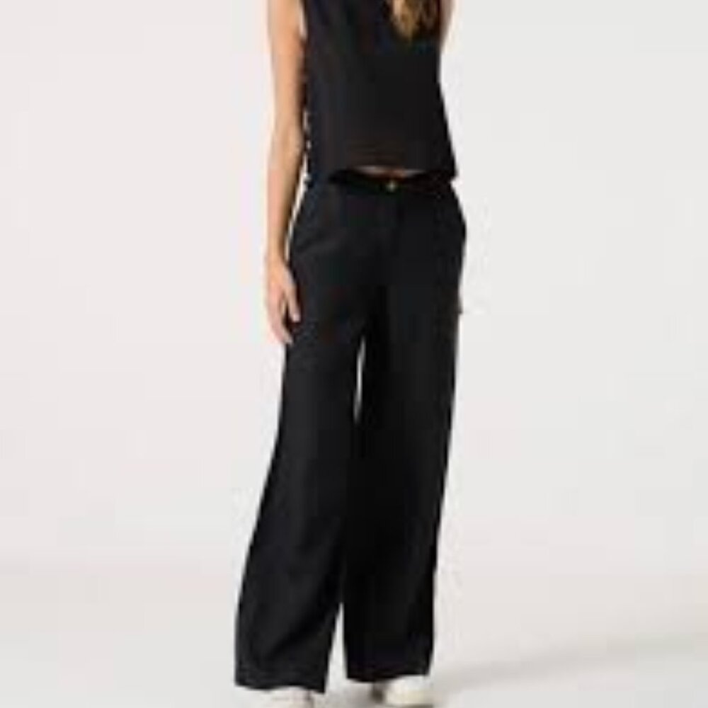 Jimmy Key Linen High Rise Wide Leg Elegant Black Women's L Beach Relaxed Pants